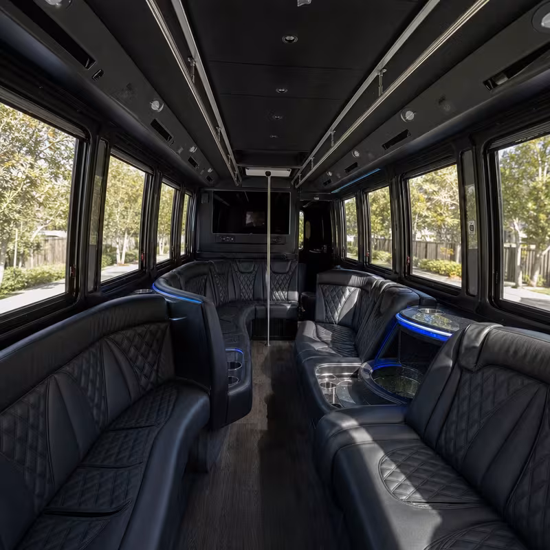 Passenger watching the Pembroke Pines scenery during a regional party bus road trip