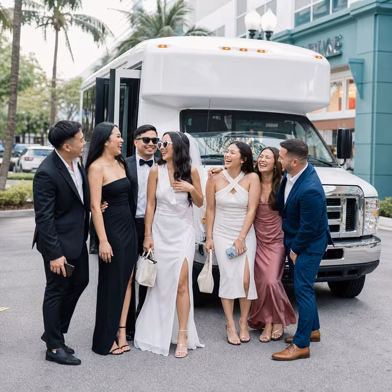 Black Mercedes Sprinter van staged for an Pembroke Pines Bachelor & Bachelorette Transportation group