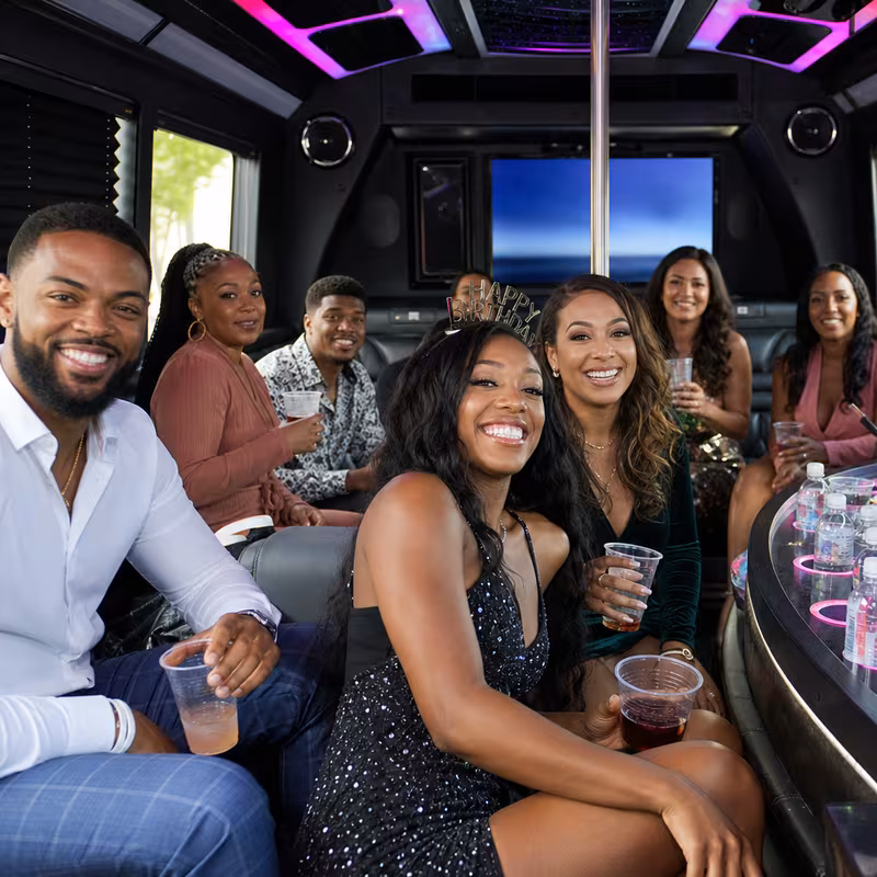 Black Mercedes Sprinter van staged for an Pembroke Pines Birthday Transportation group