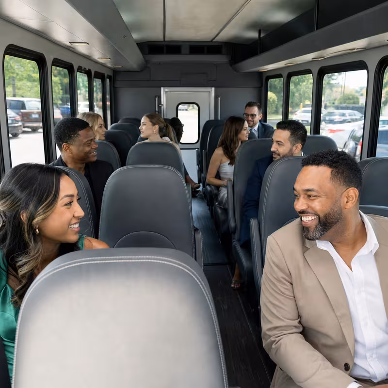 Group boarding a white charter bus for Private Event Transportation transportation in Pembroke Pines