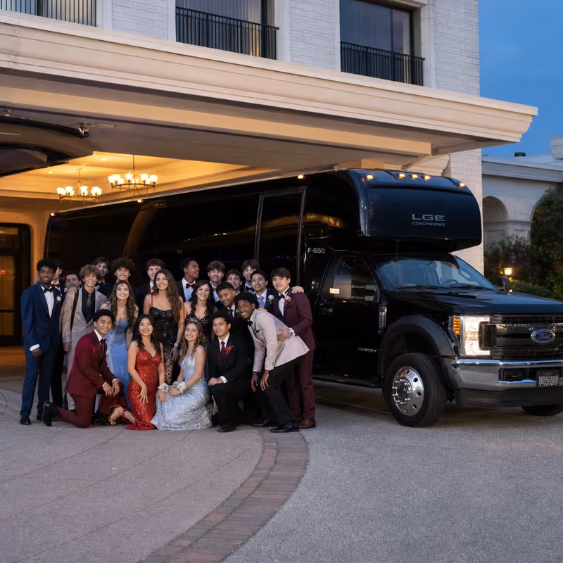 Party bus interior with wraparound leather seating and LED lighting in Pembroke Pines